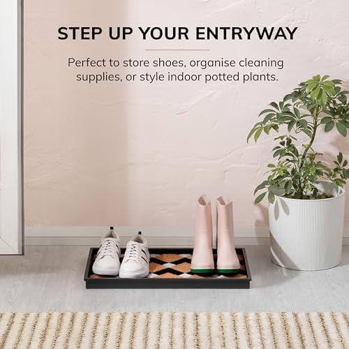 Anji Mountain Heavy Duty Waterproof Rubber Shoe Storage Mat Organizer/Boot Storage Multi Use for Entryway with Coir, Tan and Ivory Insert, Fits 2 Pair (24.5" Wide) - Image 2