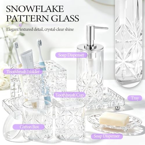 5-Piece Bathroom Accessories Set, Glass Soap Dispenser & Vanity Containers with Acrylic Toothbrush Holder and Tray - Image 2
