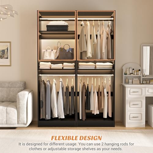 Unikito 25" Closet Organizer System with Hanging Rods and Shelves, Black - Image 2