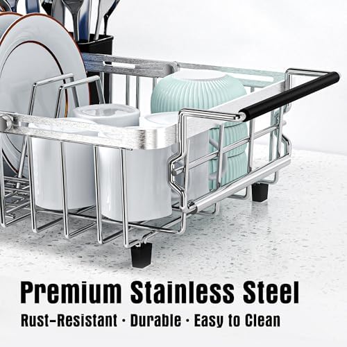Expandable Dish Drying Rack in Sink,Stainless Steel Over The Sink Dish Drainer Drying Rack for Kitchen Counter,with Utensil Holder,Silver - Image 6