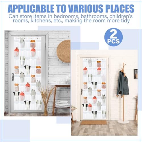 Windyun 2 Pcs 40 Pocket Over the Door Shoe Organizer, White - Image 5