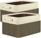 BALEINE 2 Pack Fabric Closet Storage Bins for Shelves, Linen Closet Organizers and Storage, Decorative Baskets for Organizing, Shelf, Clothes, Home, Office (Brown, 17''x13''x10.5'') by BALEINE