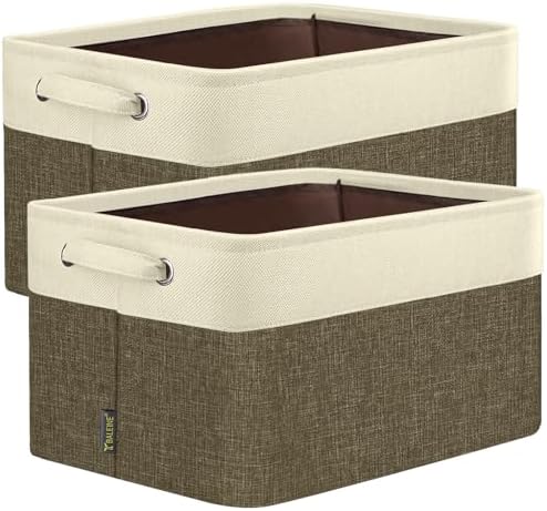 BALEINE 2 Pack Fabric Closet Storage Bins for Shelves, Linen Closet Organizers and Storage, Decorative Baskets for Organizing, Shelf, Clothes, Home, Office (Brown, 17''x13''x10.5'') by BALEINE