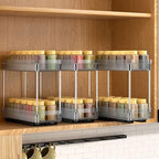 DABIGE 3 Pack Pull Out Spice Rack Organizer for Cabinet, 2 Tier Slide Out Spice Racks Organizer, Spice Cabinet Organizers, Cabinet Size Need:12'' High x 11'' Deep x 5'' Wide, Clear Acrylic by DABIGE