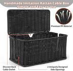 ZhiYo Rattan Cable Management Box, Black Desk Cord Organizer, 2 Pack (M&L) - Image 5