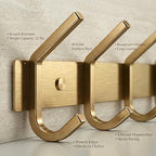 Brushed Gold Wall Mounted Coat Rack – 30 Inch Stainless Steel Rail with 10 Double Coat Hooks for Entryway, Bathroom, Bedroom, Kitchen – Modern Gold Hook Rack for Coats, Hats, Towels - Image 3