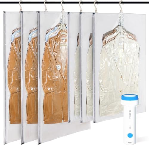 Hanging Vacuum Storage Bags with Electric Pump – 6 Pack (3 Long, 3 Short) Hanging Vacuum Seal Bags for Clothing, Closet Organizer Space Saver for Suits, Jackets & Coats by Unknown