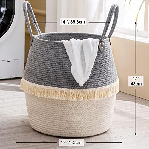 KAKAMAY Woven Baskets for Storage(17"x17"),Large Cotton Rope Woven Baby Laundry Hamper,Collapsible Laundry Basket, Blanket Basket for Organizing Living Room,Nursery,Pillows,Toy Chest(Grey) - Image 2