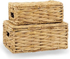 84ECO Set of 2 Wicker Baskets with Lid - Decorative Storage Boxes for Home Decor, Shelves - Woven Basket with Lid - Wicker Decor - Rattan Box - Decorative Bins with Lids (Natural) by 84ECO