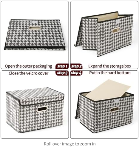 STOREONE Fabric Storage Cube Bins Foldable Organizer Container Collapsible Basket with Lids and Metal Handles, for Home, Bedroom, Closet 6 Pcs (Houndstooth) - Image 6