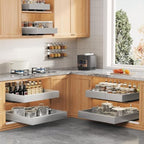 Seinloes 2 Pack Expandable Pull Out Cabinet Organizer 21"Deep With Raising Pad for Framed Cabinets,Upgrade 3 Slide Rails Slide Out Drawers,Roll Out Shelves Adhesive,Adjustable Width 12.05"-20.4"Silver - Image 6