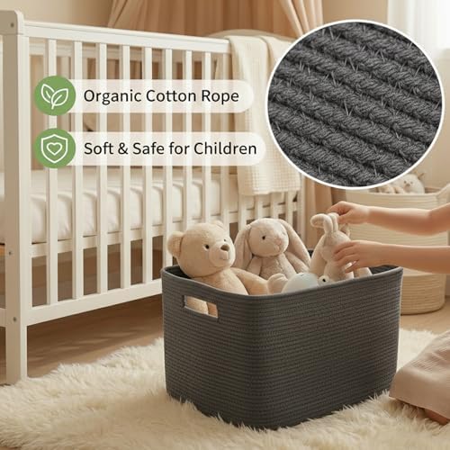 JMvicyroam 96L Large Woven Cotton Rope Blanket Basket, Grey - Image 4