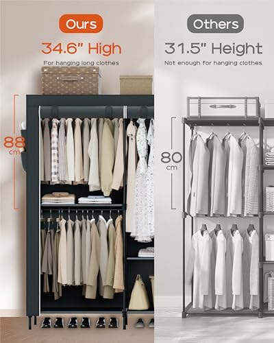 CASAMAYA Portable Closet, 81.5 Inch Extra Large Capacity Wardrobe Closet with Cover, Clothes Storage Organizer with Shelves and 5 Hanging Rods, Easy to Assembly, Black PCT136B01 - Image 3