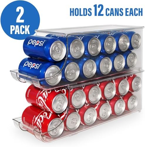 Soda Can Organizer with Lids, Stackable Soda Can Dispenser for Refrigerator, Clear Can Holder Organization and Storage Bins for Fridge, Kitchen, Countertop, Drink Pantry Organizers, Holds 12 Cans Each - Image 5