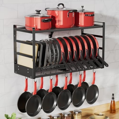Pot Rack, 31 Inch Wall Mounted 2-Tier Pots & Pans Organizer with 20 Hooks by FREEXPLOYER