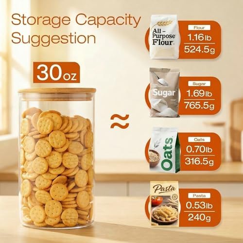 HomArtist Glass Jars with Bamboo Lids 28 floz [Set of 8], Glass Canisters with Airtight Lids, Glass Food Storage Containers for Pasta, Oats, Coffee, Flour, Sugar, Rice, Best for Kitchen & Pantry - Image 4
