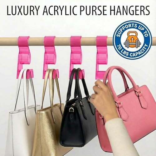 OnDisplay Premium Acrylic Purse Hanger Hook for Closet Rod – Wide Arch Handbag Organizer Protects Straps from Creasing – Heavy Duty Storage Hook for Hats, Belts, Backpacks & Scarves (Pink, 6) - Image 5