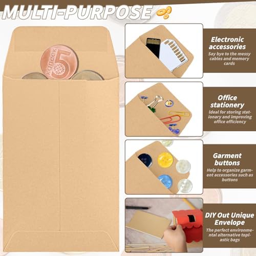 1500 Pack Small Coin Envelopes 2.25x 3.5in Brown Kraft Small Cash Envelopes Mini Key Envelopes with Gummed Flap for Home and Office Use - Image 4