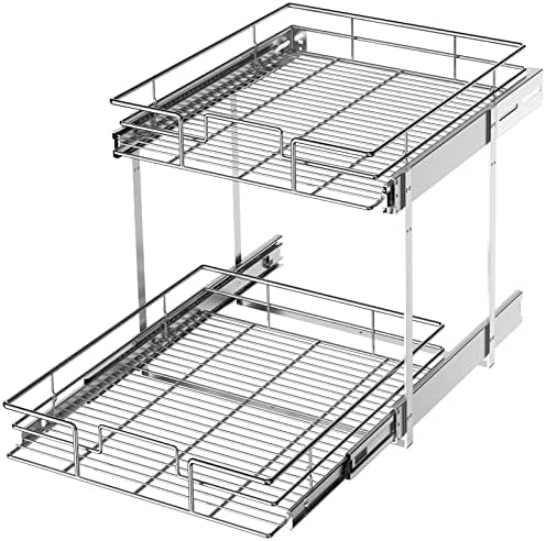 LOVMOR 2 Tier Individual Pull Out Cabinet Organizer 14" W x 18" D, Slide Out Kitchen Cabinet Storage Sliding Shelves by LOVMOR