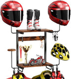 Motorcycle Helmet Holder Wall Mount, 2 Tier Helmet Rack with 4 Hat Stands by Unknown