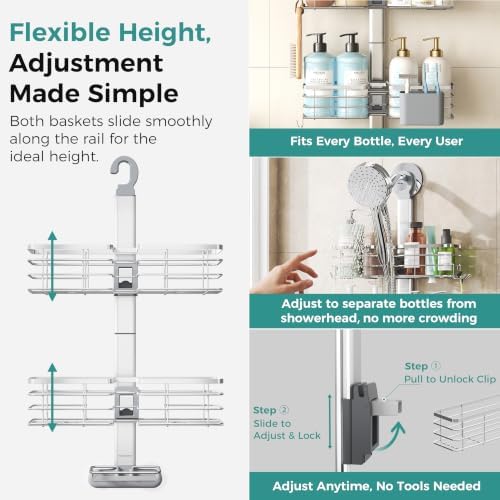 Adjustable Shower Caddy Hanging Over Shower Head, Storage Organizer Rack - Image 4