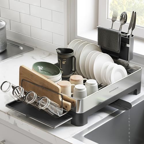 SONGMICS Dish Drying Rack, Stainless Steel, Extendable Spout by SONGMICSbySONGMICSHOME