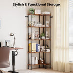 Corner Bookshelf 5-Tier, L-Shaped Bookcase for Small Spaces, Rustic Brown - Image 6