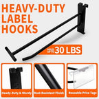 8 Inch Gridwall Hooks with Price Tag Slot,50 PC Extra Long Black Electroplated Hangers for Coats, Tools, Cables - Image 2