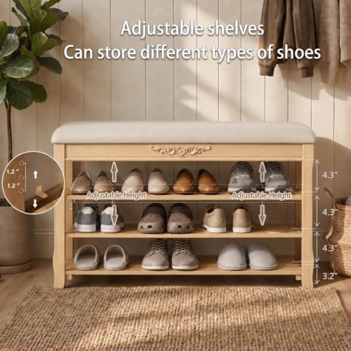 Shoe Rack Bench Entryway Storage with Leather Cushion, 31.5" - Image 3