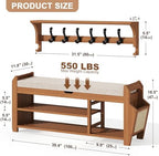 PETKABOO 39.4" Bamboo Shoe Rack Bench with Coat Rack, 3-Tier Entryway Bench with Thick Cushion, Flip-Top & Side Baskets, Holds Up to 550 LBS for Hallway, Living Room, Bedroom - Image 2