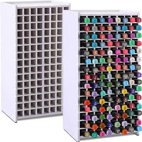 Sunnychicc 2 Pack Marker Storage Organizer, 240 Slots Total Art Supply Holder for Desk, Marker Rack with Removable Dividers for Colored Pencils & Paint Brushes (13 x 6.6 x 5.3 Inch) by Sunnychicc