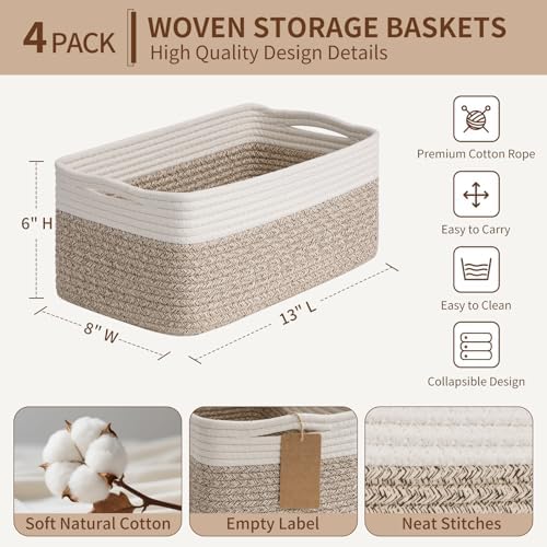 Goodpick 4 Pack Storage Baskets for Organizing Shelves, Light Brown & White - Image 3