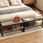 HOMEFORT 2 Tiers Shoe Bench, Retro Industrial Shoe Storage Bench with Mesh Shelf and Sturdy Metal Frame, Metal Shoe Rack Bench for Hallway, Mudroom, Living Room, Washed Gray - Image 4
