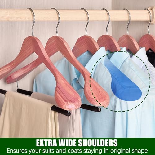 Amber Home 10 Pack Cedar Wood Suit Coat Hangers with Extra Wide Shoulder - Image 3