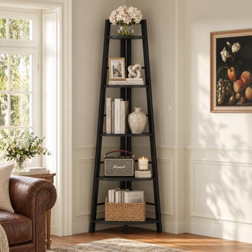 BON AUGURE 5-Tier Corner Shelf, Tall Corner Bookshelf for Living Room - Image 2