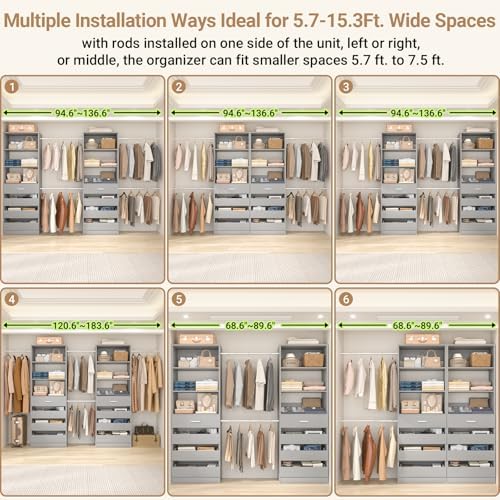Aheaplus Closet System, 6-15Ft Custom Wood Closet Organizer with 8 Drawers - Image 2