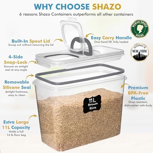 Shazo 2 PC (11L | 372 oz) Flour Sugar Storage Containers with Spout Lid & Easy Carry Handle - BPA Free Extra Large Airtight Food Storage Containers with Lids - Rice Canisters Sets for Kitchen & Pantry - Image 4