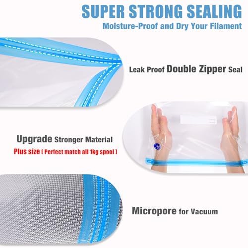 OVV3D Filament Storage Bags Kit 105pcs, 50 Bags without Pump, PLUS SIZE 32x34cm 3D Printer Filament Storage Vacuum Sealed Kit with Desiccants for 3D Filament Storage or Using After Filament Dryer Box - Image 4