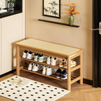 latifolia Shoe Rack Bench, 3-Tier Bamboo Shoe Bench with Breathable Rattan Seat Cushion, Shoe Storage Rack for Entryway(Nautre,31.50''L) - Image 3
