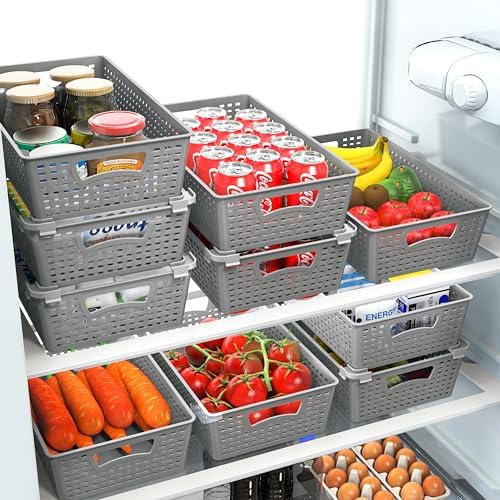Simple Houseware Stackable Plastic Woven Basket Organizer, 6 Pack, Gray - Image 6