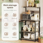 SUPERJARE Kitchen Bakers Rack with Power Outlet, Coffee Bar Table 4 Tiers, Kitchen Microwave Stand with 6 S-shaped Hooks, Kitchen Storage Shelf Rack for Spices, Pots and Pans - Greige - Image 5