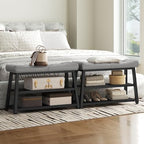 YATINEY Shoe Bench, 3-Tier Shoe Rack, Entryway Bench with Storage and Cushion, for Hallway, Foyer, Bedroom, Gray and Black HX02BG - Image 6