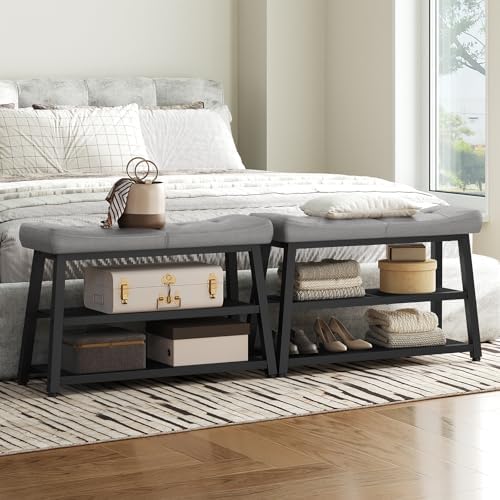 YATINEY Shoe Bench, 3-Tier Shoe Rack, Entryway Bench with Storage and Cushion, for Hallway, Foyer, Bedroom, Gray and Black HX02BG - Image 6