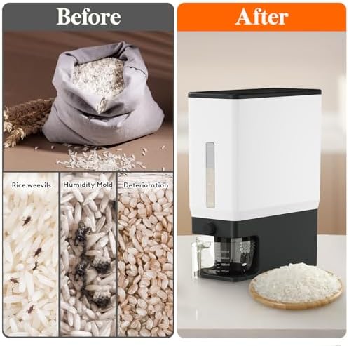 Lifewit Rice Container 29 Lbs, One-Press Dispenser with Measuring Cup 2 Pcs - Image 4