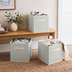 Amyhill 6 Pack Green Striped Basics Collapsible Fabric Storage Bins - Image 6