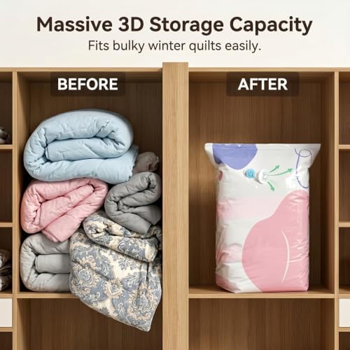 4 Pack No-Pump Vacuum Storage Bags, Large Cube Vacuum Seal Bags, Space Saver Bags for Clothes, Pump-Free Compression Cubes for Comforters, Blankets, Bedding & Closet Organization，Large - Image 4