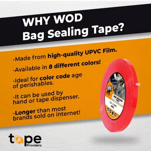 WOD Yellow 10 Pack, Poly Bag Sealer Tape - 3/8 inch x 180 yds. for Color Coding Age of Perishables, Food Storage, Pack,Aging and Sealing Meat, Candy, or Gifts BSTC22PVC - Image 2