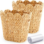 Ziliny 2 Pcs Wicker Trash Can with 50 Tarsh Bags, Scalloped Brim, Nature by Ziliny
