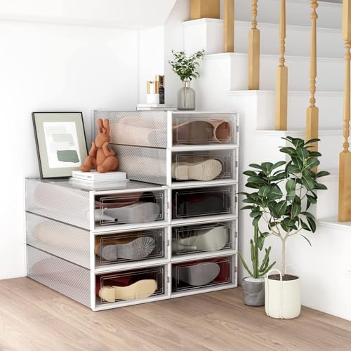 12-Piece Extra Large Boot and Shoe Storage Boxes, Stackable Clear Plastic Shoe Organizer, Space-Saving Shoe Boxes for Boots, Sneakers, and High Heels, Clear - Image 7