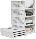 Folding Wardrobe Storage Box 4-Pack Plastic Drawer Organizer Stackable Shelf Baskets Cloth Closet Containers Bin Cubes,Home Office Bedroom Laundry Fold Pull Out Dividers for Clothes,Toys White by jocabo